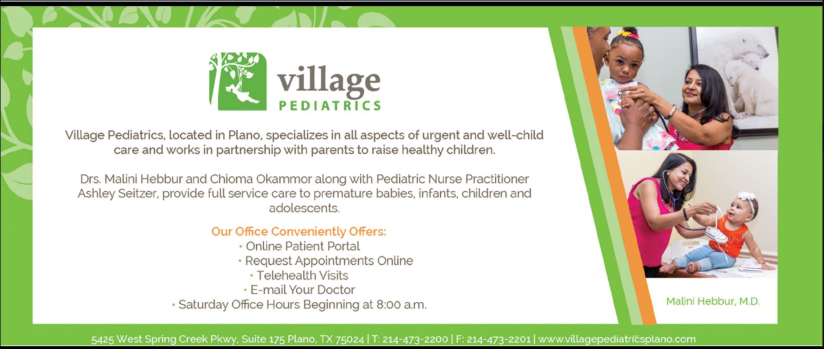 Village Pediatrics – 5425 W Spring Creek Pkwy, # 175, PLANO, TX, 75024